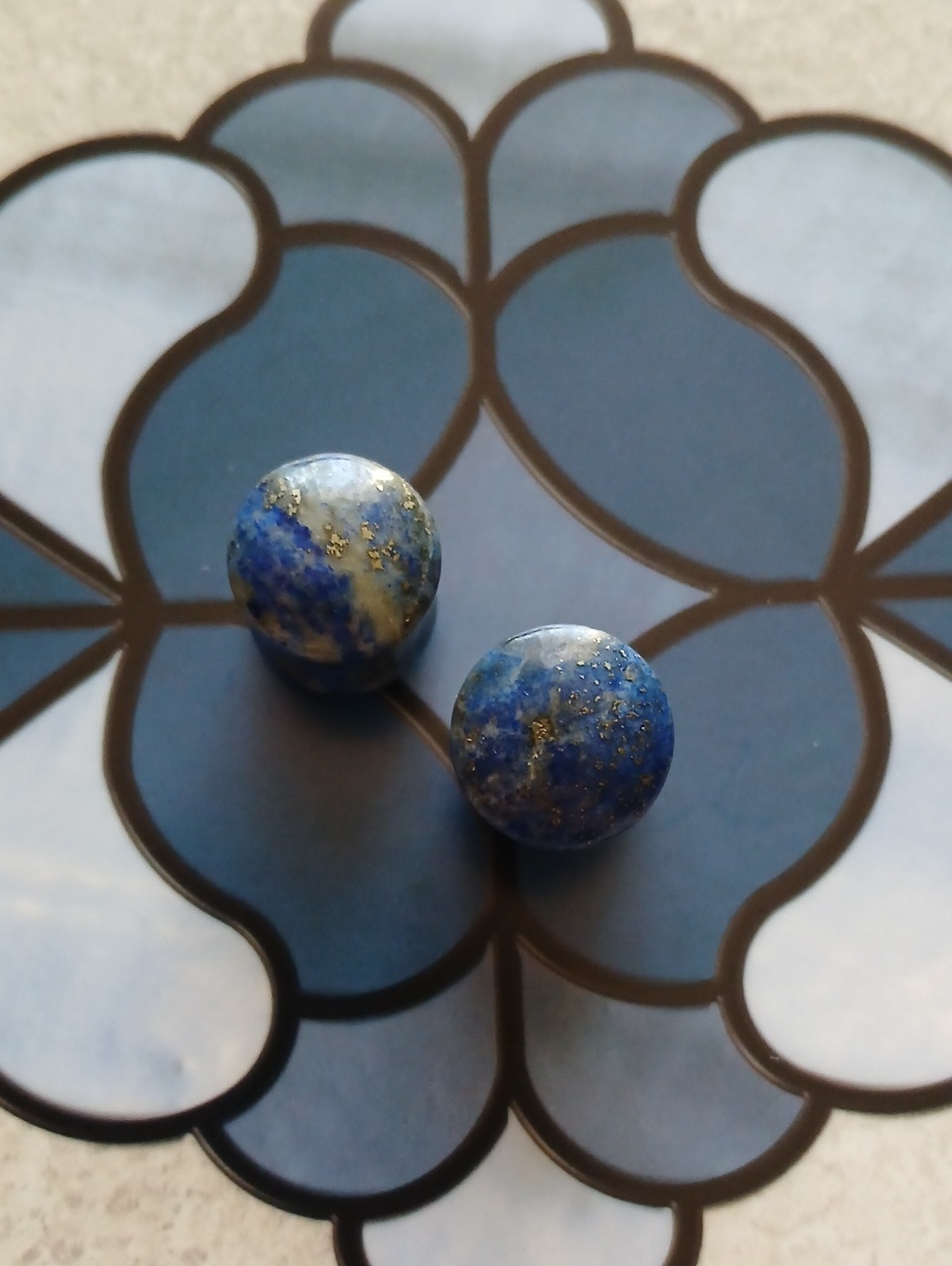 Pair Genuine Blue Lapis Double Flared Plugs Earrings 12mm 14mm